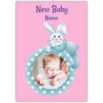Personalised Pink Bunny New Baby Photo Card for Baby Announcement or Congratulations