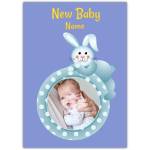 Personalised Blue Bunny New Baby Photo Card with Optional Name Customisation