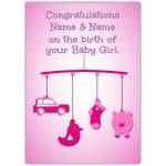 Personalised Pink Mobile New Baby Girl Card Congratulations on Birth