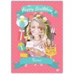 Personalised Pink Birthday Card with Cake and Presents Design for Children