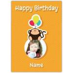 Personalised Monkey With Balloons Happy Birthday Card with Photo Upload for Kids