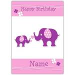 Personalised Purple Elephant Happy Birthday Card for Girls with Custom Name