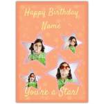 Personalised Four Star Birthday Card with Photo and Custom Text Youre a Star Design