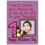 Personalised Favourite Number One Mother's Day Card with Photo Insert and Humorous Message