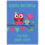 Happy Birthday Owl One Pun Fun Kids Birthday Greeting Card