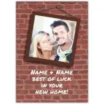 Personalised New Home Congratulations Card with Photo Frame Brick Wall Design