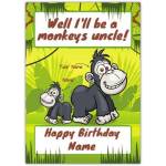 Personalised Monkey's Uncle Humorous Happy Birthday Card with Jungle Design