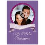 Personalised Congratulations Mr and Mrs Wedding Card with Photo and Name on Purple Design