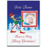 Personalised Merry Christmas Elf Photo Card with Custom Name and Festive Greeting