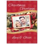 Personalised Christmas Greetings Photo Card with Festive Red Gold Design