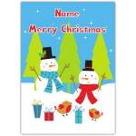 Personalised Merry Christmas Snowman Scene Card with Trees and Robins