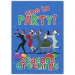 Time To Party Festive Seasons Greetings Card with Dancing People and Colourful Design