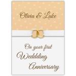 Personalised First Wedding Anniversary Card with Gold Rings and Names Design