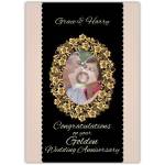 Personalised Golden Wedding Anniversary Card with Custom Photo and Names on Gold Floral Frame