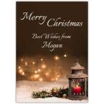 Personalised Merry Christmas Card with Lantern and Twinkling Lights Design