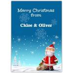 Personalised Merry Christmas Card with Santa and Snowflakes Design