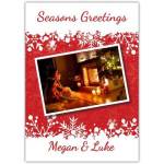 Personalised Seasons Greetings Christmas Card with Open Fire and Family Scene