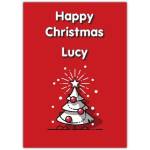 Personalised Happy Christmas Card with White Tree Red Background Design