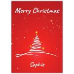 Personalised Merry Christmas Card with Modern White Tree Design on Red Background