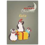 Personalised Merry Christmas Penguins Greeting Card with Gift Box Design