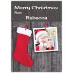 Personalised Merry Christmas Stocking and Photo Hanging Peg Card for Festive Greetings