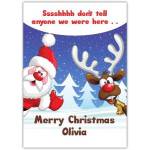 Personalised Santa and Rudolph Fun Christmas Card with Secret Message