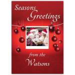 Personalised Red Bauble Christmas Card with Photo and Seasonal Greetings