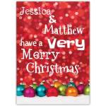 Personalised Very Merry Christmas Baubles Festive Greeting Card with Names