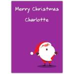 Personalised Purple Christmas Card with Cartoon Santa and Custom Name Option