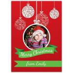 Personalised Photo Bauble Christmas Card with Custom Message and Festive Red Design
