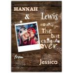 Personalised Best Ever Christmas Card with Photo on Rustic Wooden Background
