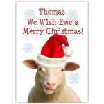 Personalised Sheep Santa Hat Christmas Card with Custom Name and Holiday Message