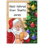 Personalised Humorous Drunk Santa Christmas Card with Festive Tree and Drink