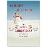 Personalised Merry Christmas and Happy New Year Snowman Card with Custom Names