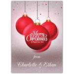 Personalised Merry Christmas and Happy New Year Red Baubles Seasonal Greeting Card