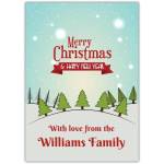 Personalised Merry Christmas and Happy New Year Card with Family Name and Winter Tree Design