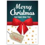 Personalised Red Bow Merry Christmas and Happy New Year Card with Stars Design