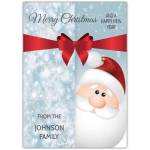 Personalised Merry Christmas and Happy New Year Santa Card with Red Ribbon Bow
