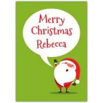 Personalised Merry Christmas Card from Santa with Custom Name on Green Background