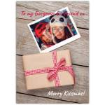 Personalised Merry Kissmas Christmas Card for Girlfriend with Photo and Gift Design