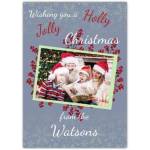 Personalised Family Holly Jolly Christmas Card with Santa Hats and Festive Berries Design