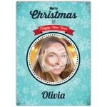 Personalised Merry Christmas and Happy New Year Photo Card with Snowflake Design