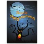 Personalised Happy Halloween Scary Tree Card with Bats and Full Moon Design
