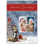 Personalised Seasons Greetings Christmas Photo Card with Festive Snowman and Tree Design