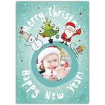 Personalised Merry Christmas and Happy New Year Photo Greeting Card with Festive Santa and Snowman Design
