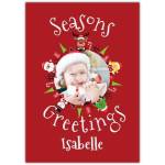 Personalised Seasons Greetings Photo Christmas Card with Festive Characters and Name