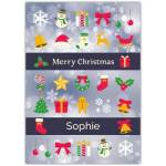 Personalised Merry Christmas Banner Card with Festive Icons and Custom Name