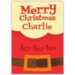 Personalised Merry Christmas Ho Ho Ho Santa Suit Card with Custom Name