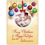 Personalised Merry Christmas and Happy New Year Photo Card with Colourful Baubles Design