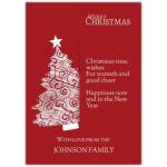 Personalised Classic Red Christmas Wishes Card with White Tree and Family Name Option